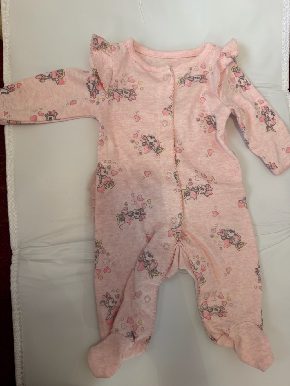 Disney Pink Minnie Mouse Hearts Footed One-Piece